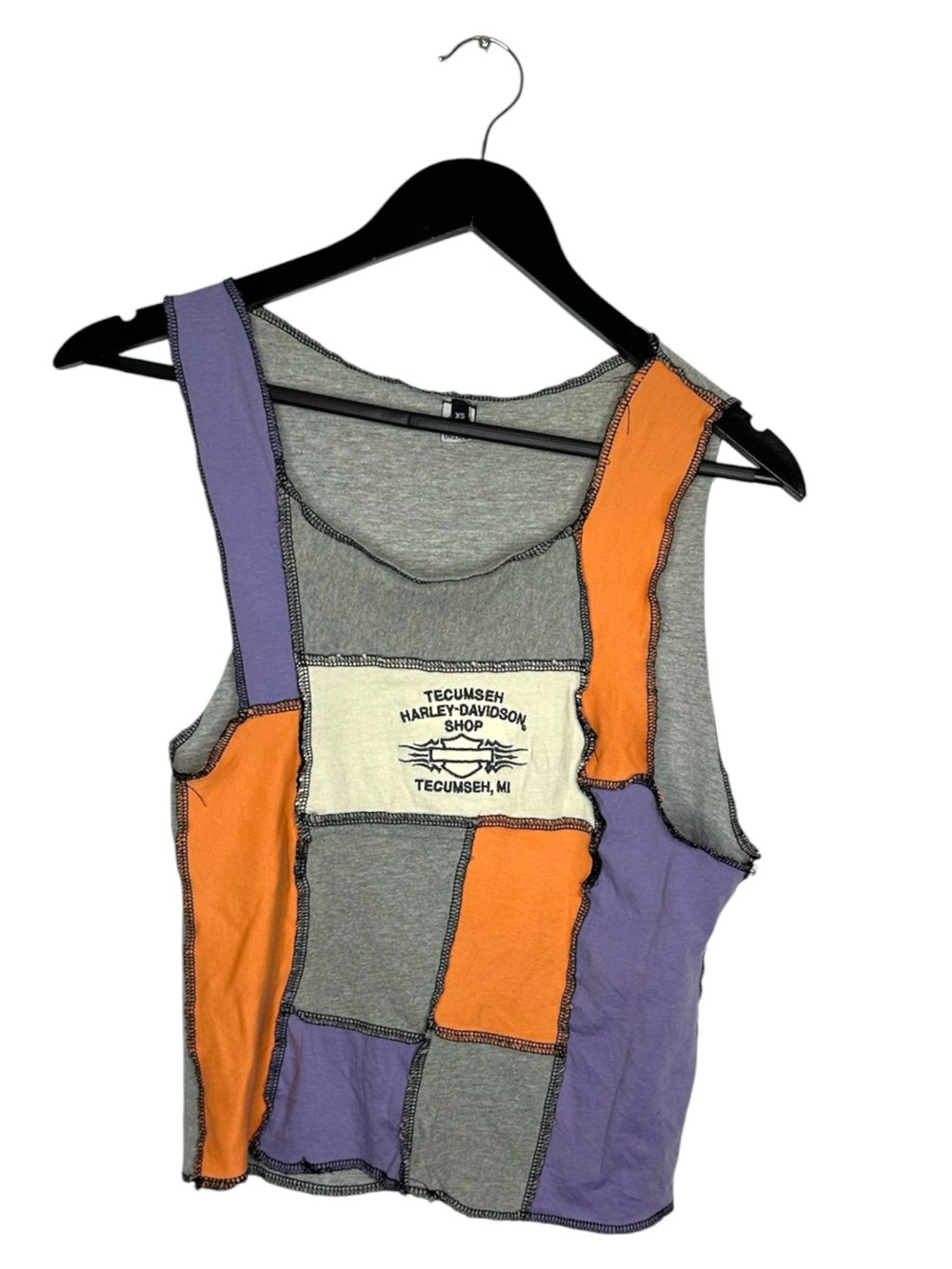 Custom/Reworked Harley-Davidson Tecumseh MI Y2K Patchwork Tank Top XS Bikercore
